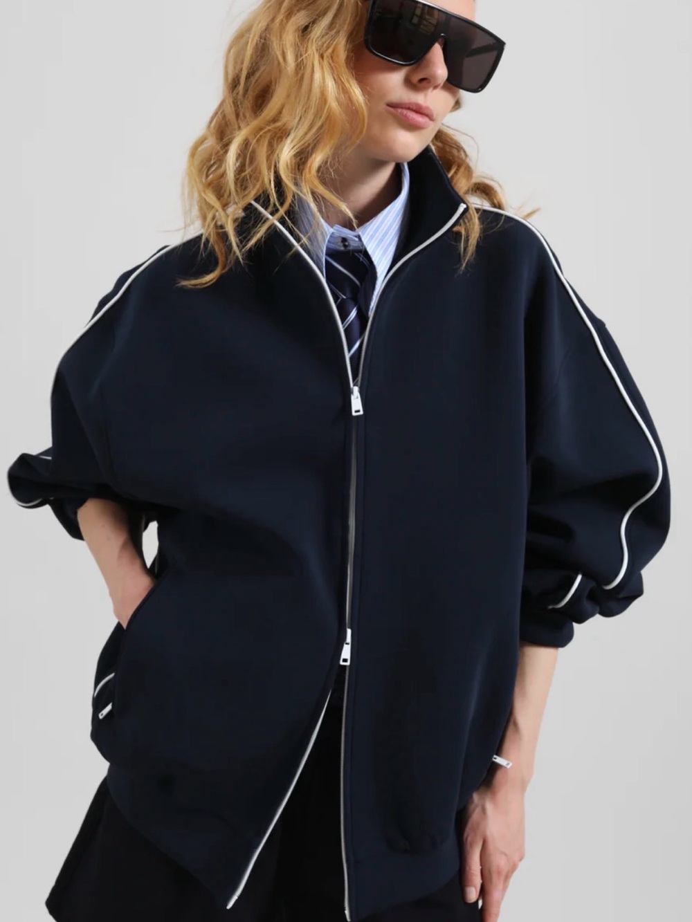 The Frankie Shop Nayen Zip Up Jacket Navy